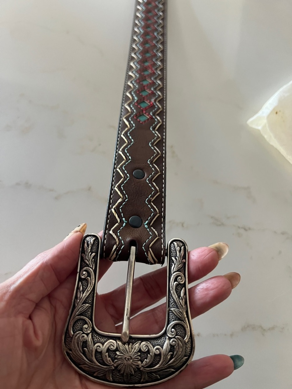 Ariat Western Tooled Leather Belt with Turquoise - Picture 5 of 6